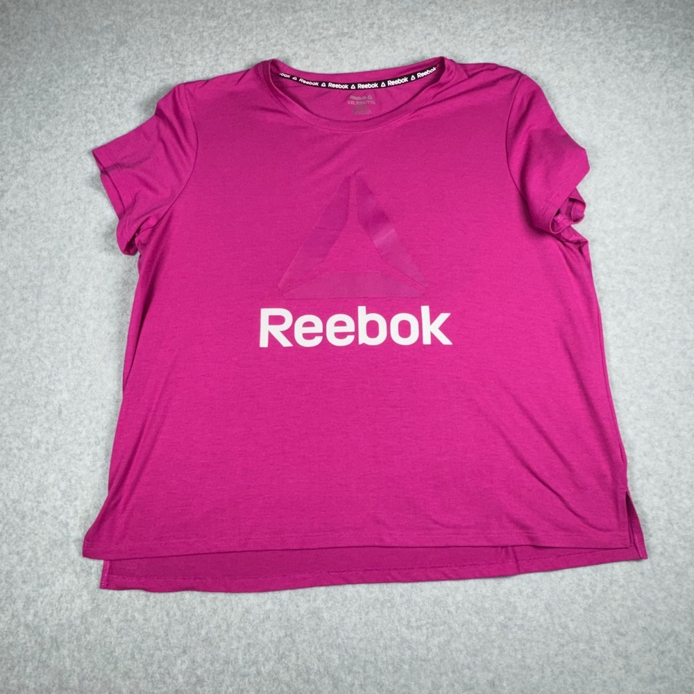 Reebok Womens XXL Magenta Pink Graphic Logo Short Sleeve Activewear T-Shirt